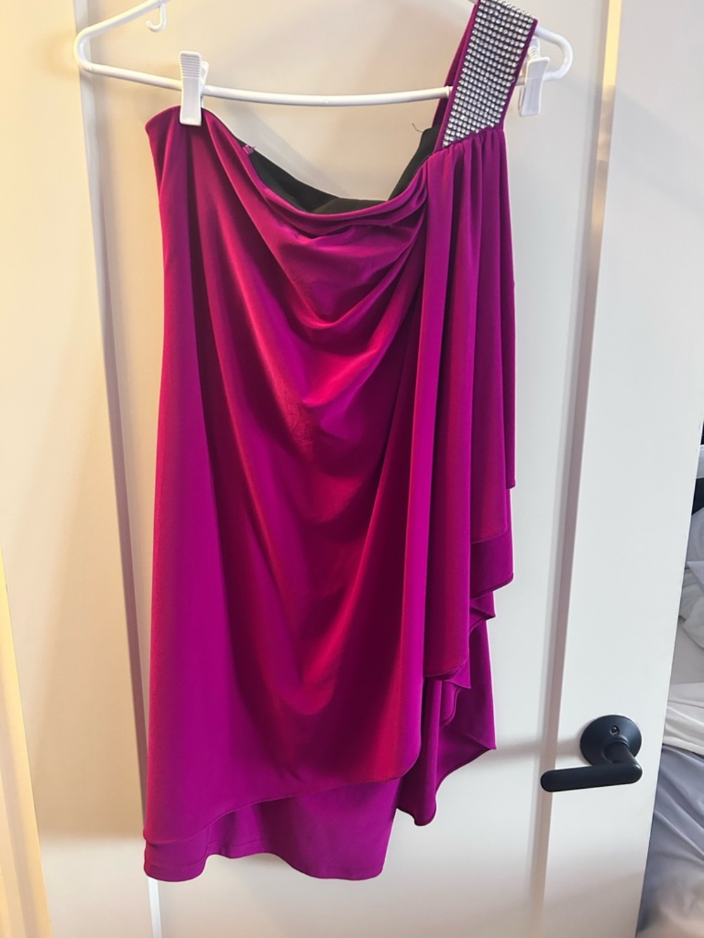 le chateau Fuchsia Draped Asymmetric Dress with Embellished Strap